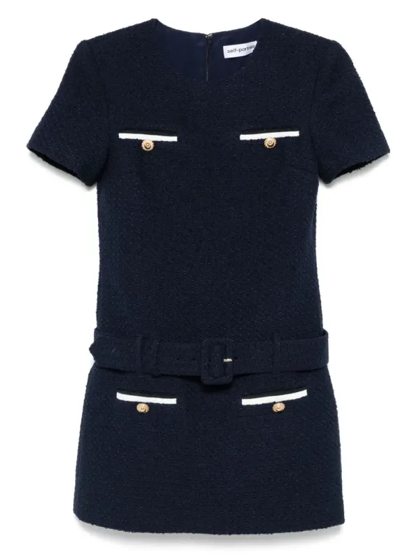 Navy Blue Bouclé Mini Dress made by Self-Portrait