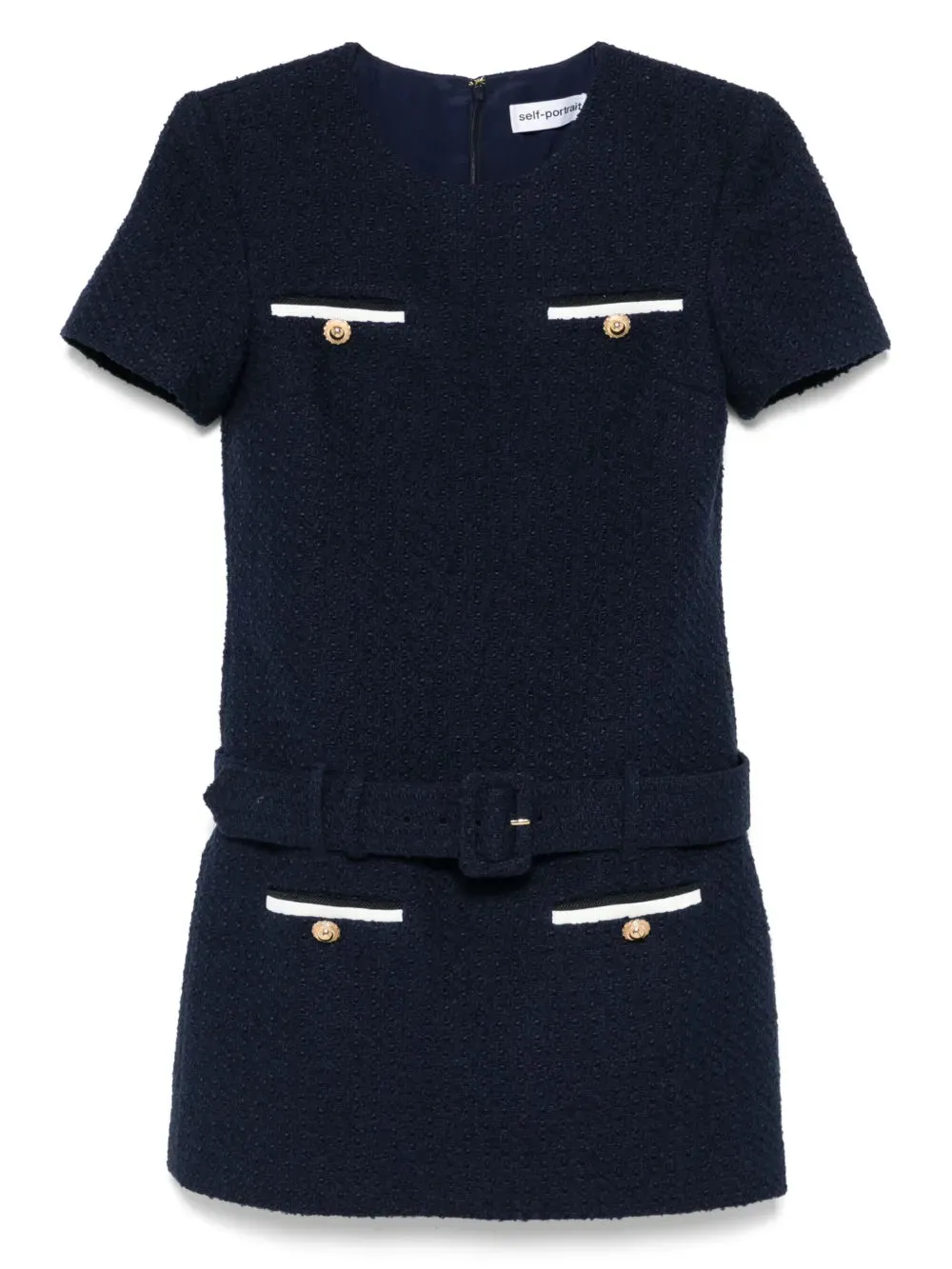 Navy Blue Bouclé Mini Dress sold by Wanan Luxury