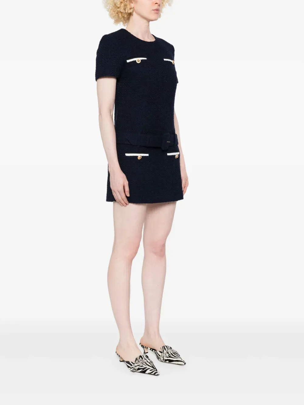 Navy Blue Bouclé Mini Dress sold by Wanan Luxury product image thumbnail 3