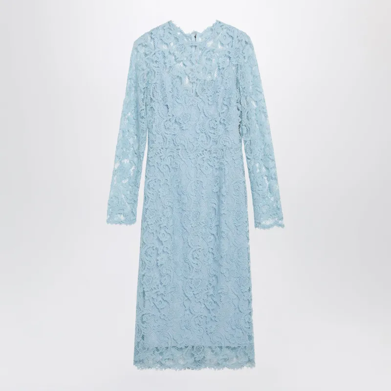 Light Blue Cotton-Blend Corded Lace Sheath Dress made by Dolce & Gabanna