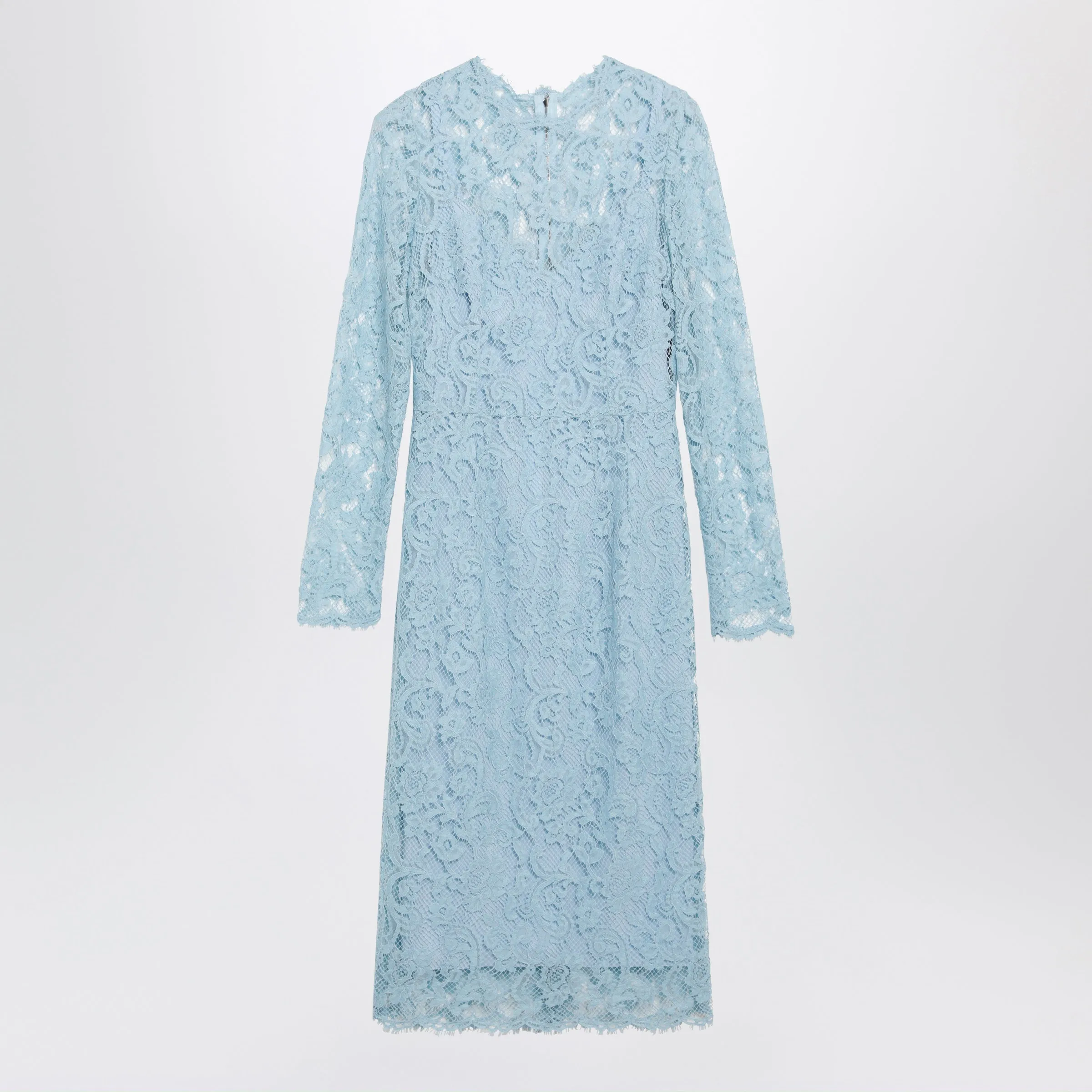 Light Blue Cotton-Blend Corded Lace Sheath Dress sold by Wanan Luxury