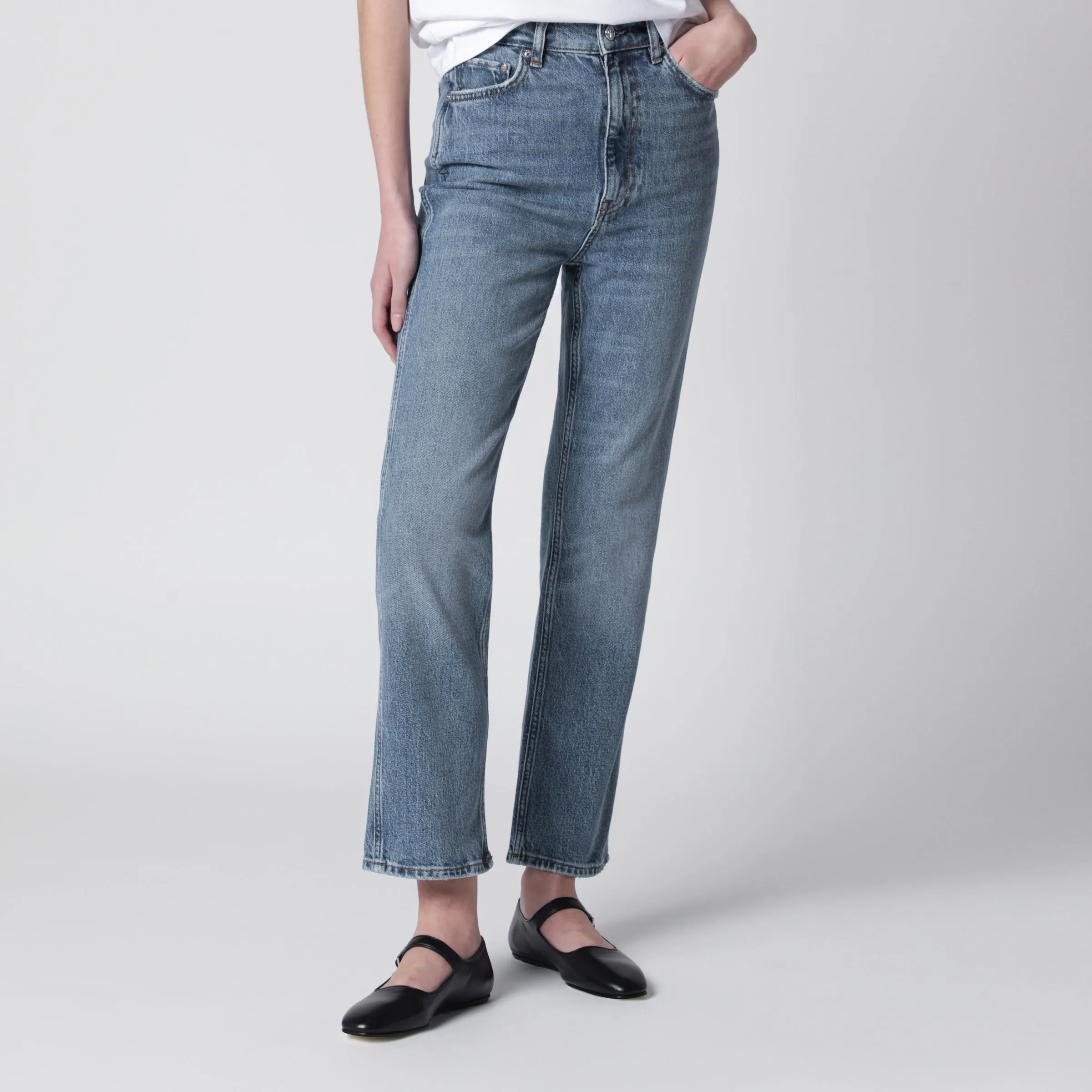 High-Rise Jeans In Light-Wash Cotton Denim sold by Wanan Luxury