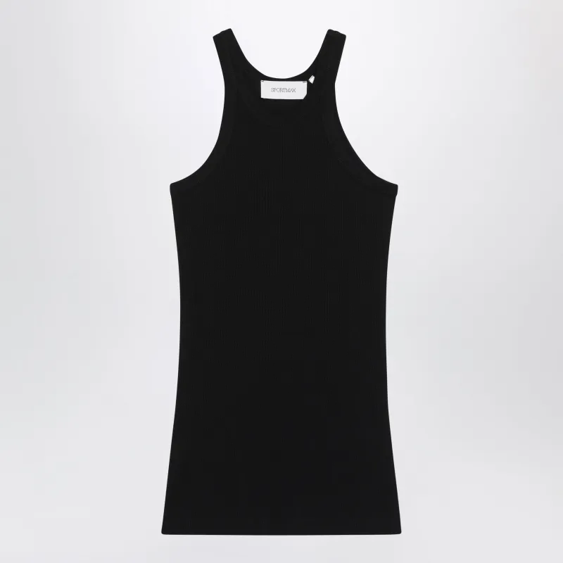 Ribbed Cotton And Silk Halterneck Tank Top In Black made by Sportmax