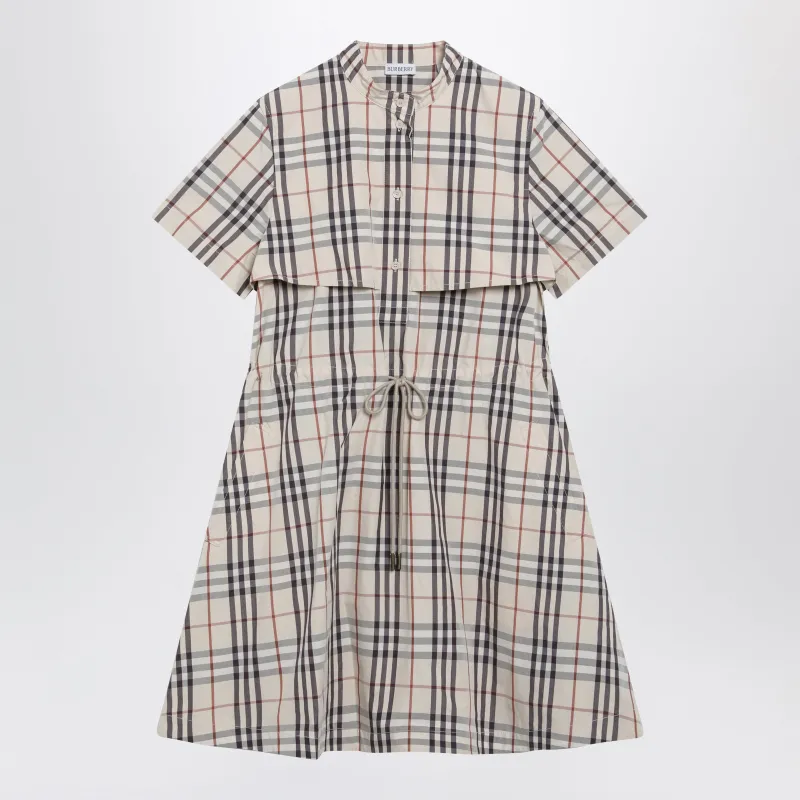 Beige Check Short-Sleeve Cotton Dress made by Burberry