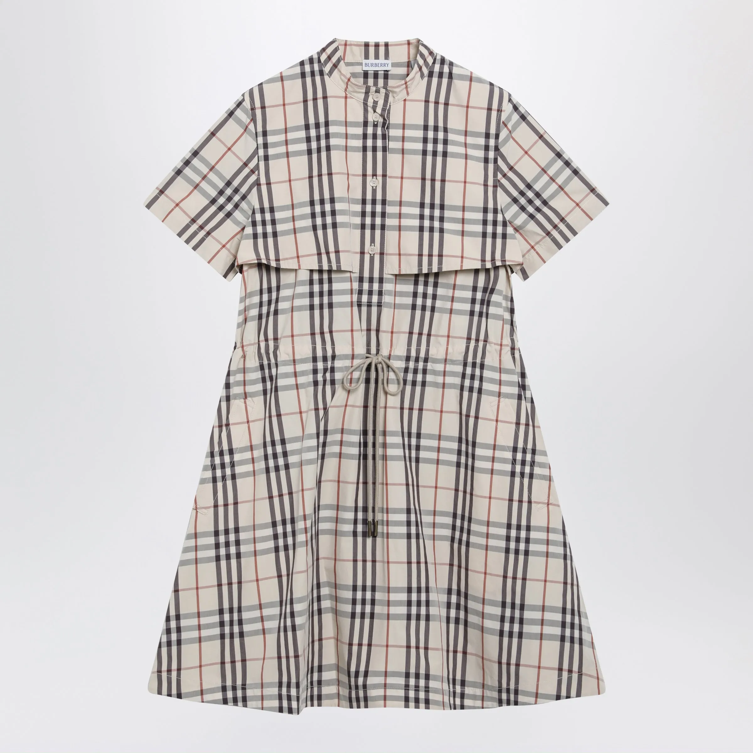 Beige Check Short-Sleeve Cotton Dress sold by Wanan Luxury