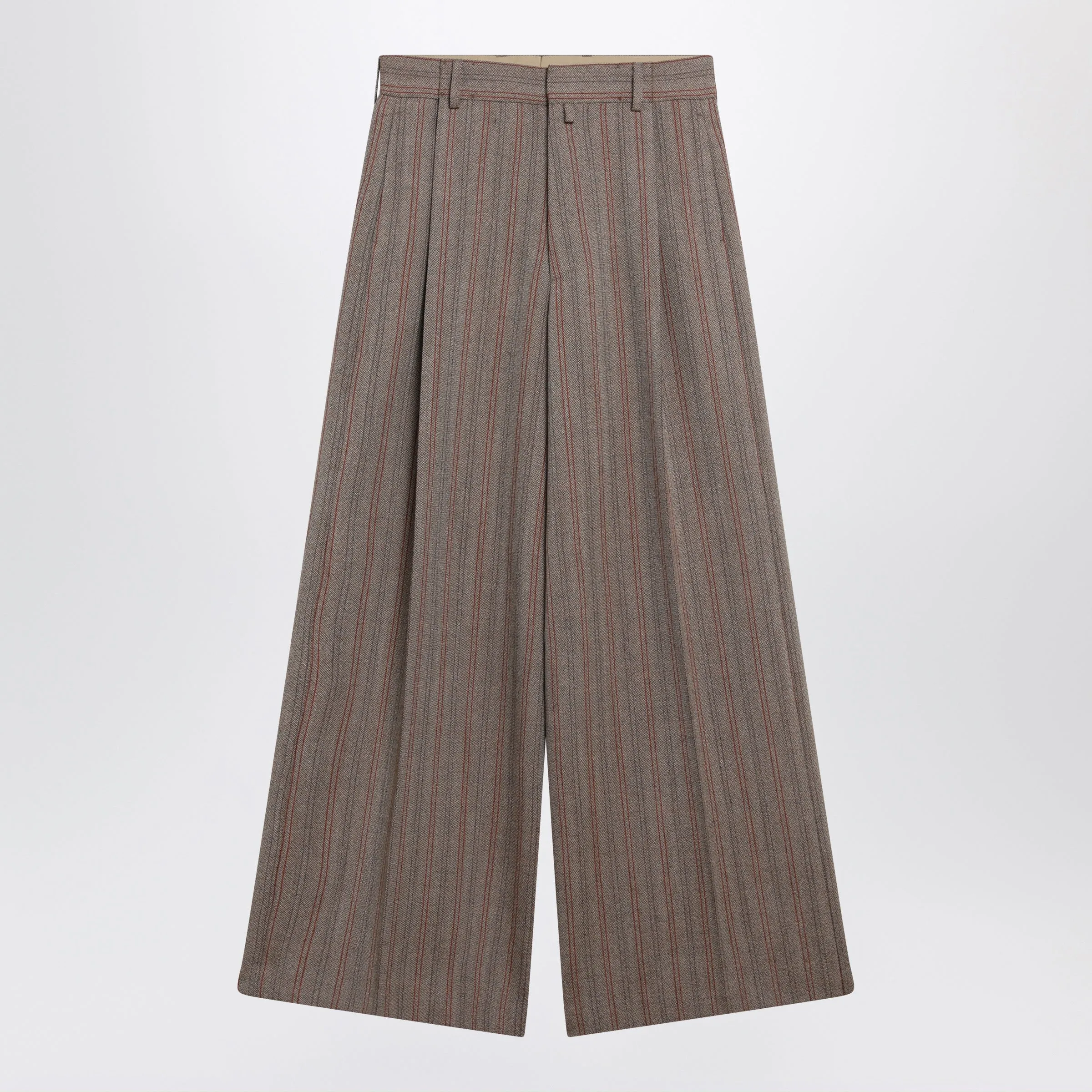 Wide-Leg Pinstripe Wool Trousers sold by Wanan Luxury