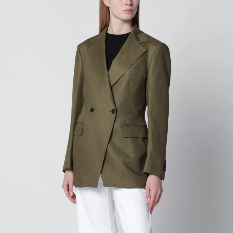 Single-Breasted Blazer In Green Linen made by Tagliatore
