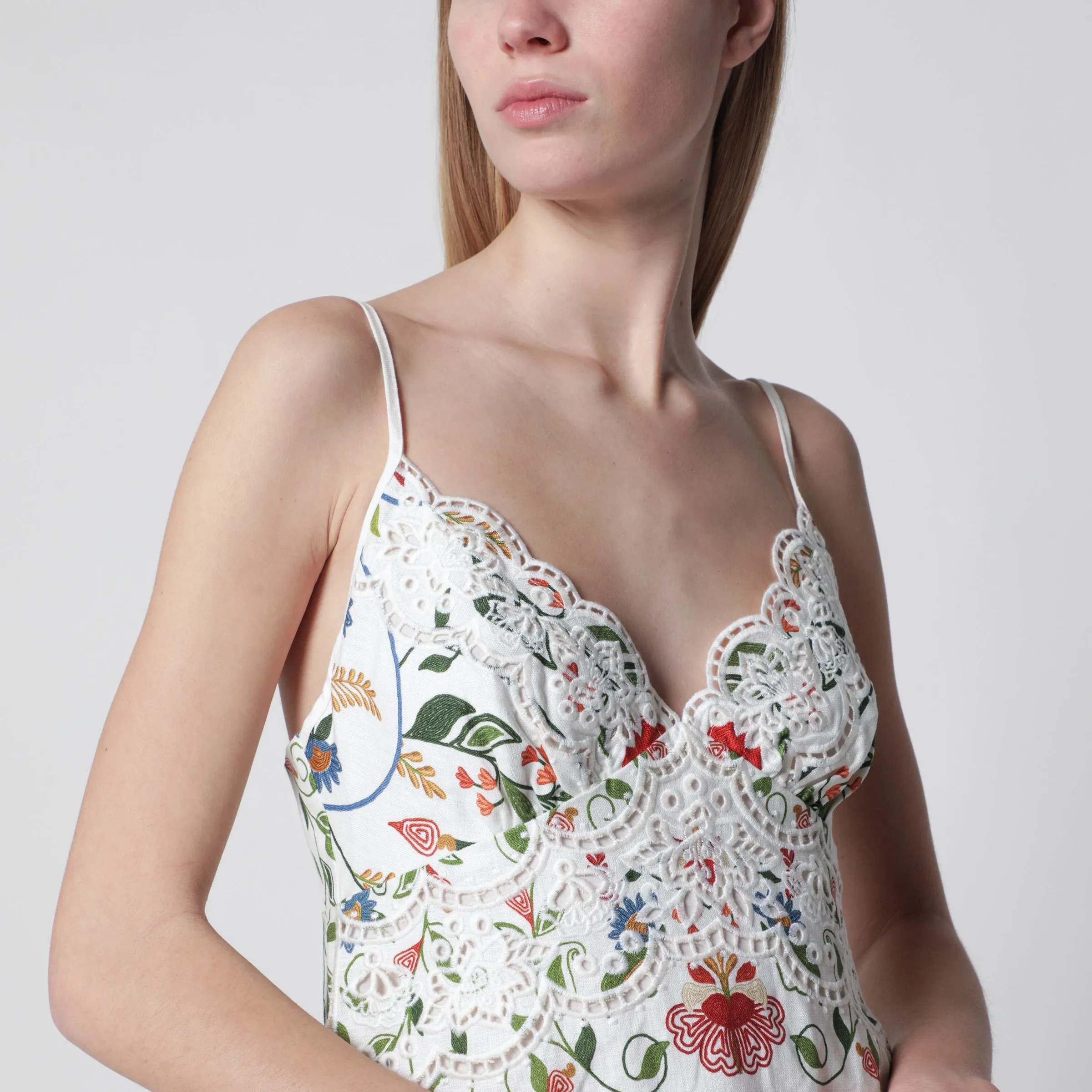 White Midi Dress In Linen With Garden Motif sold by Wanan Luxury product image thumbnail 2