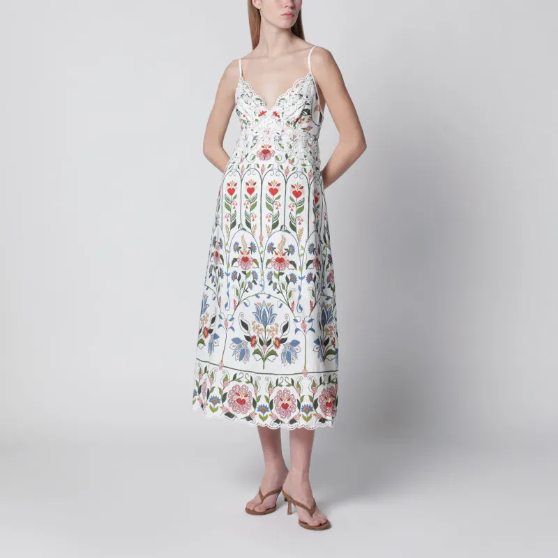 White Midi Dress In Linen With Garden Motif made by FARM Rio