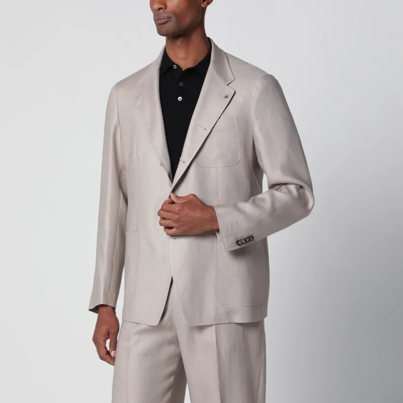 Single-Breasted Blazer In Beige Linen made by Tagliatore