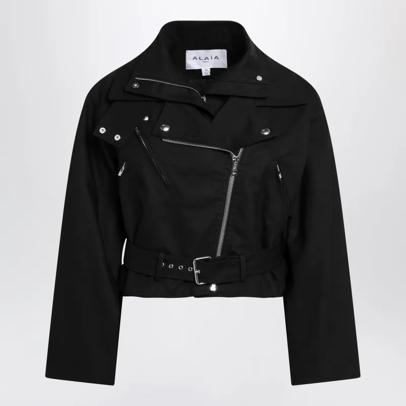 Black Cotton Biker Jacket made by Alaia