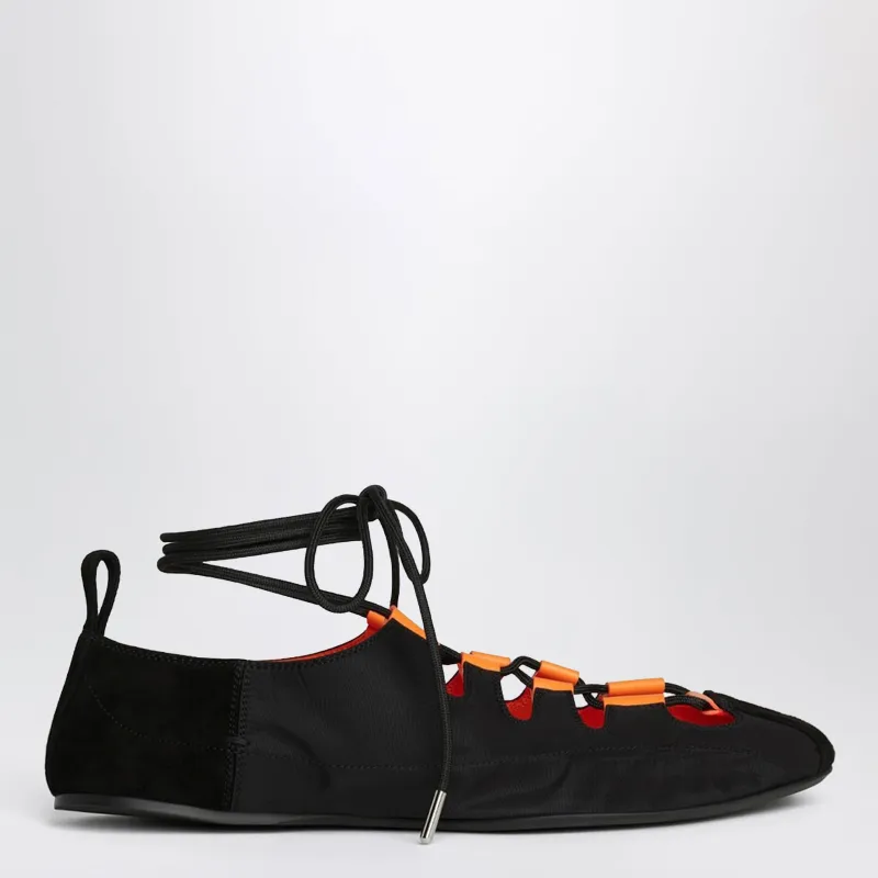 Foldable Lace-Up Ballet Flats In Nylon And Black Suede made by Alaia