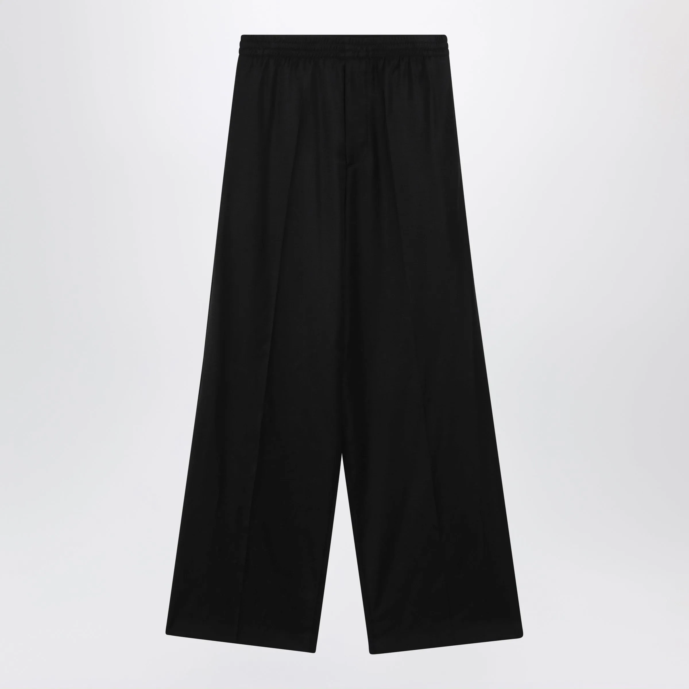 Palazzo Trousers With Elastic Waist In Black Wool sold by Wanan Luxury