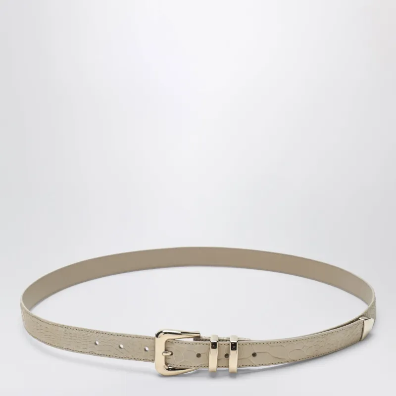 Beige Alligator Leather Belt With Silver Buckle made by Brunello Cucinelli