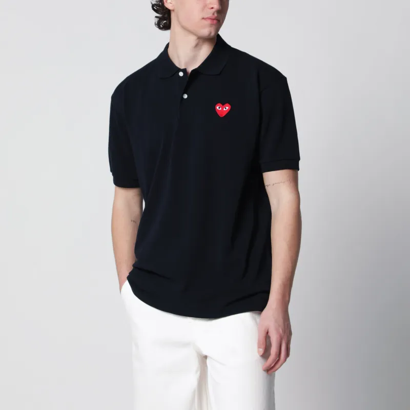 Red Heart Polo Shirt In Navy Blue Cotton made by Wanan Luxury