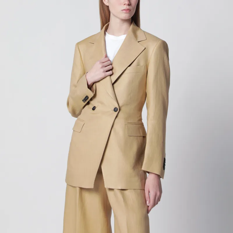Single-Breasted Blazer In Beige Linen made by Tagliatore