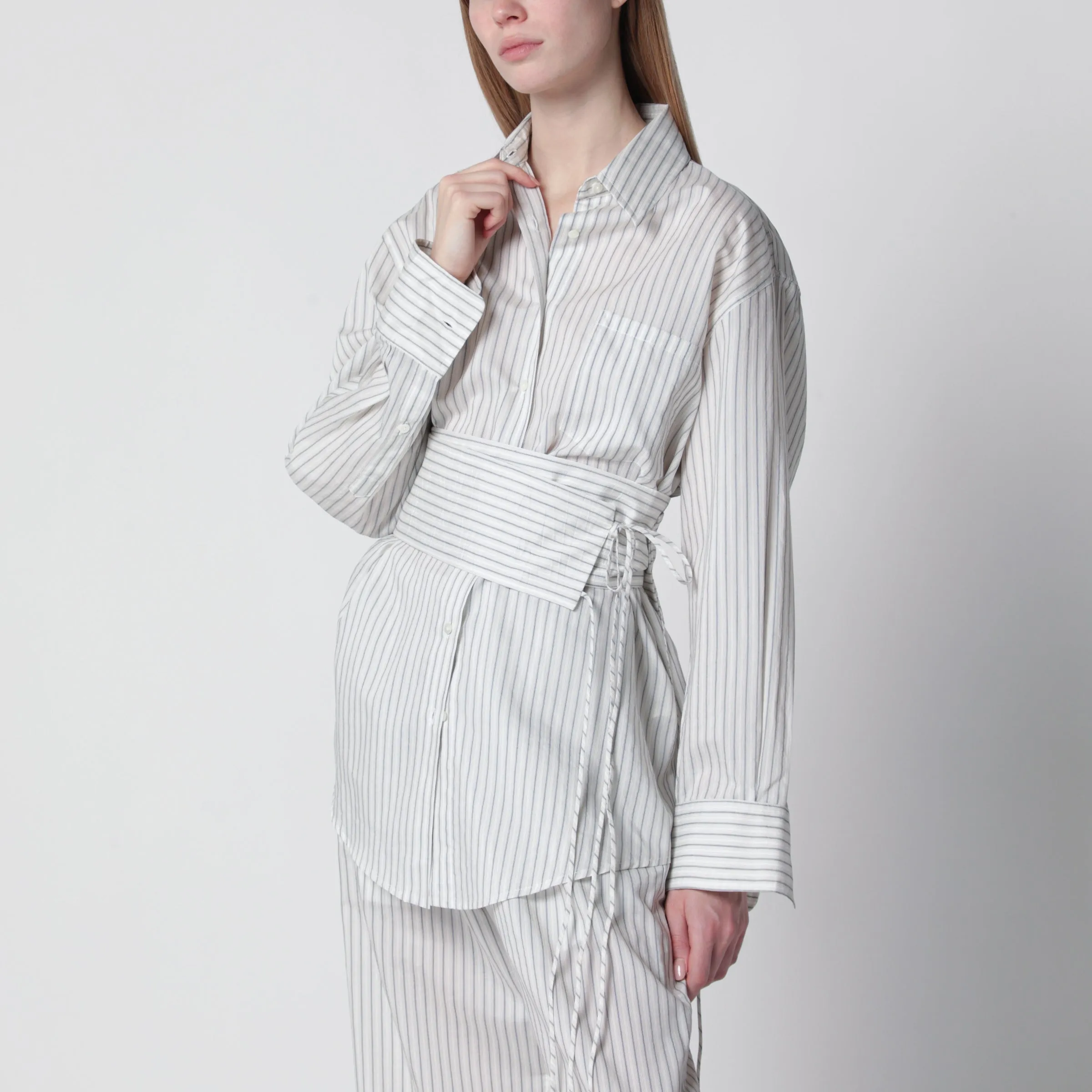Silk Striped Shirt With Belt sold by Wanan Luxury