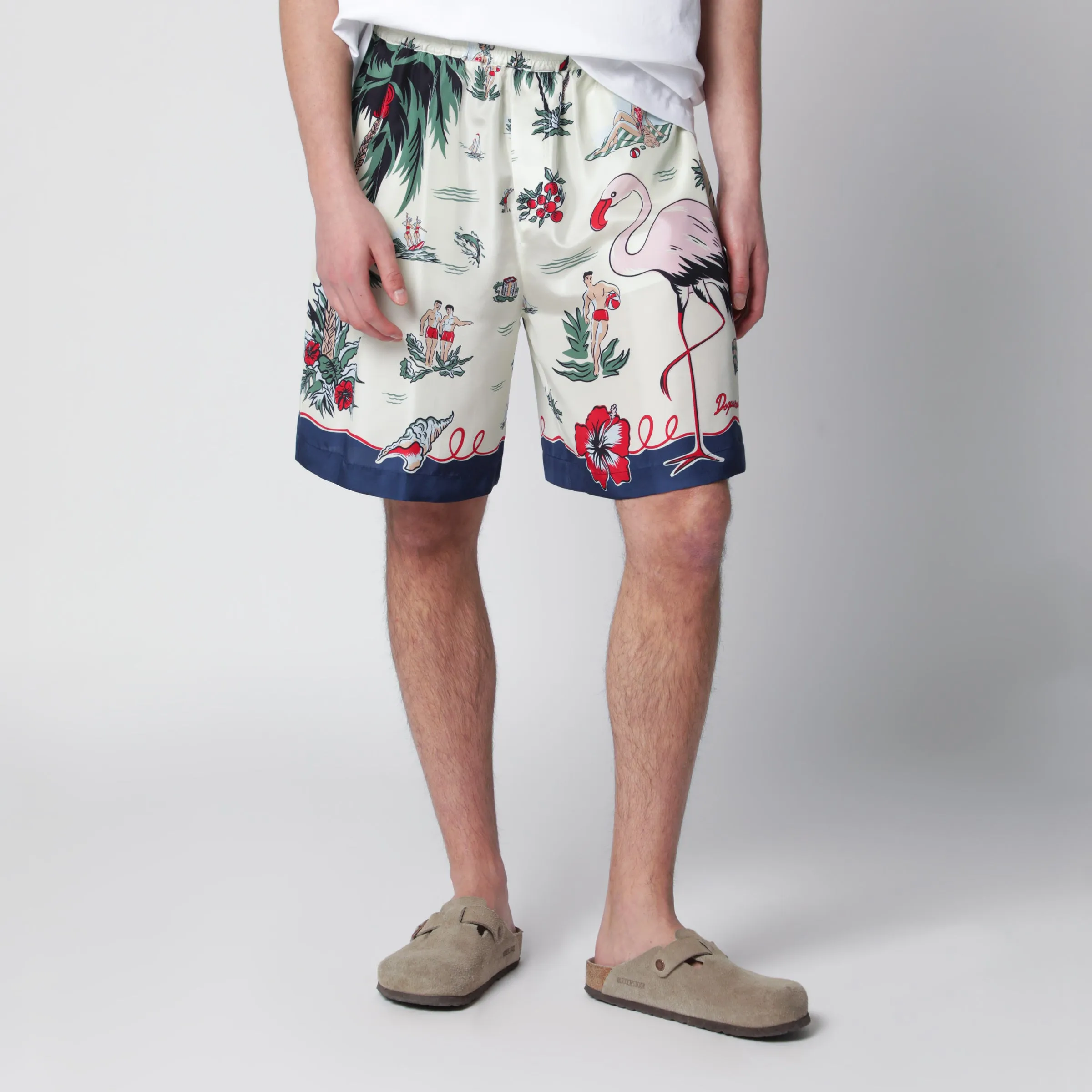 Bermuda Shorts With Tropical Print In Silk sold by Wanan Luxury