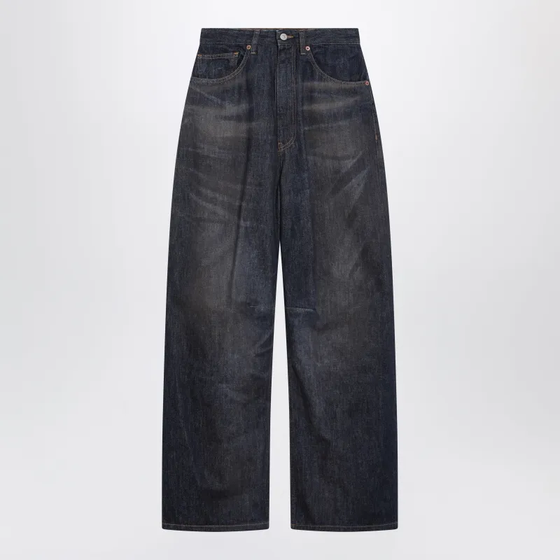Dark Blue Wide-Leg Jeans With Worn Effect made by Maison Margiela
