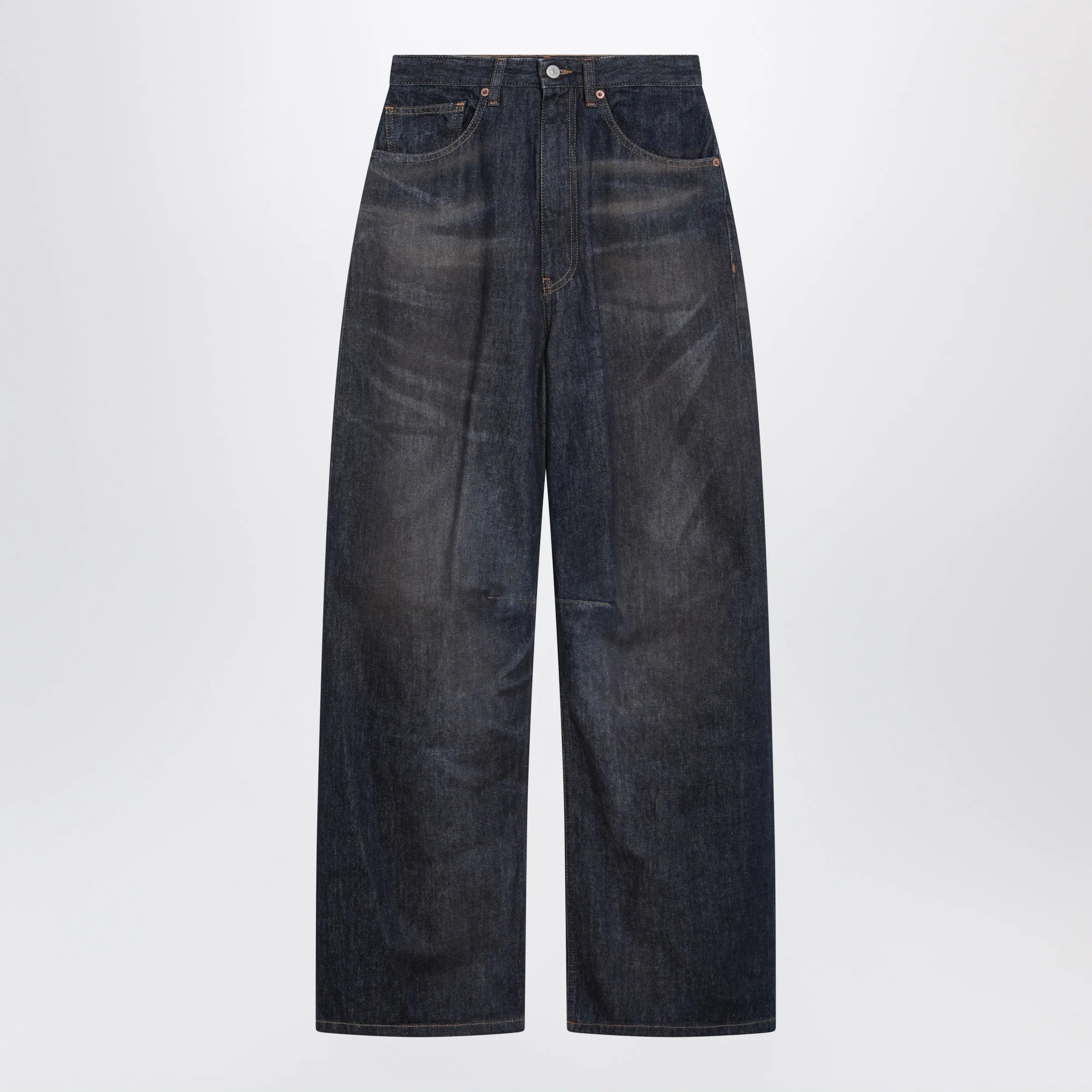 Dark Blue Wide-Leg Jeans With Worn Effect sold by Wanan Luxury