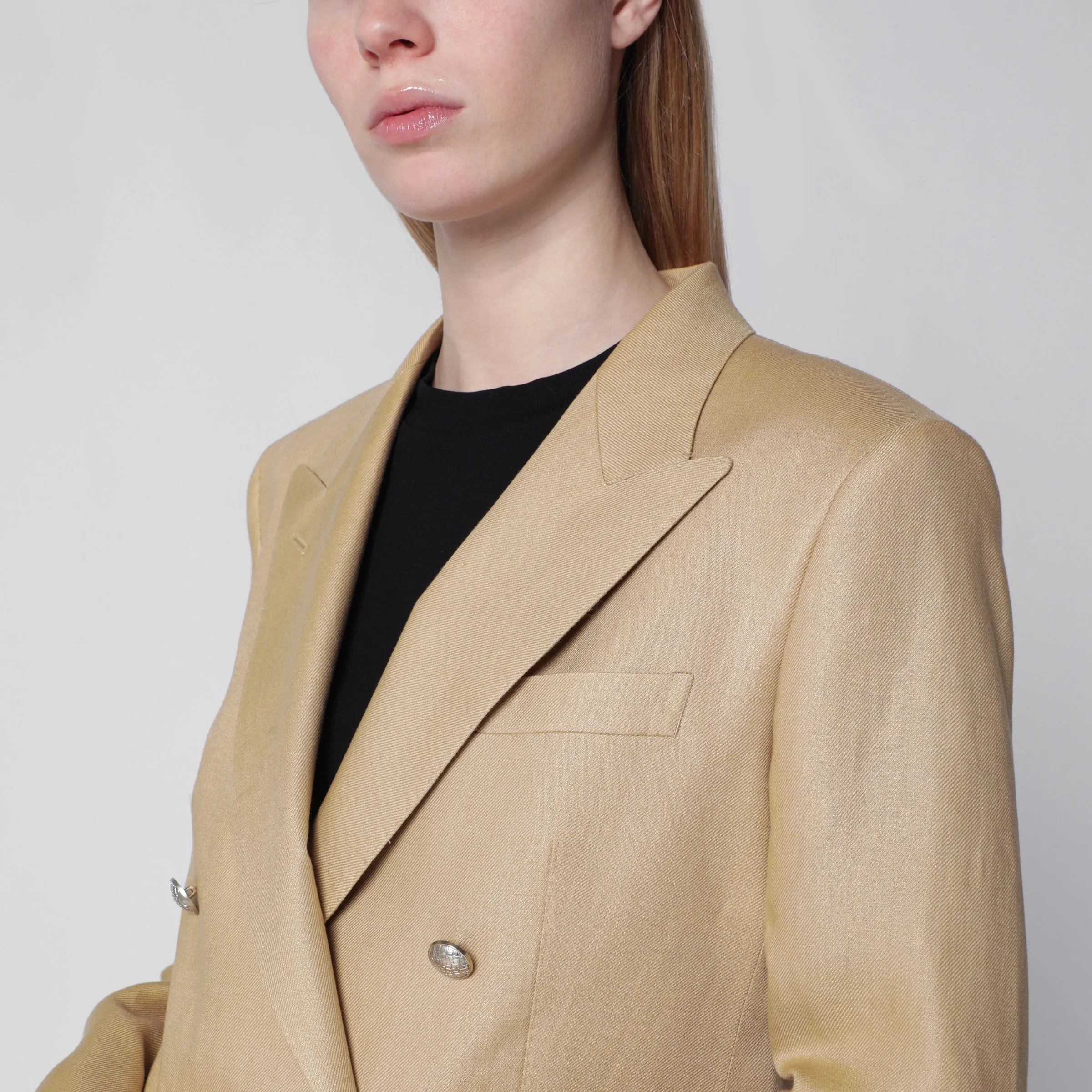 Double-Breasted Jacket In Beige Linen sold by Wanan Luxury product image thumbnail 2