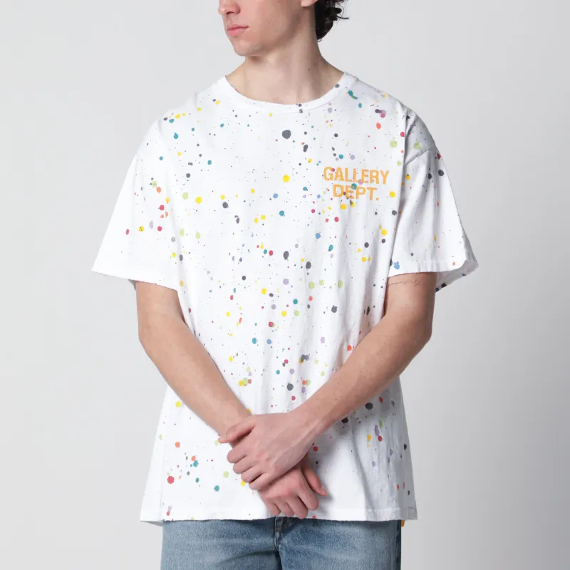 White T-Shirt With Logo Print And Splashes made by Gallery Dept.