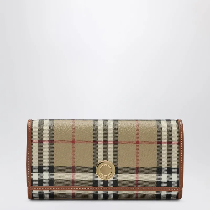 Check Continental Wallet In Coated Cotton Blend, Beige made by Burberry