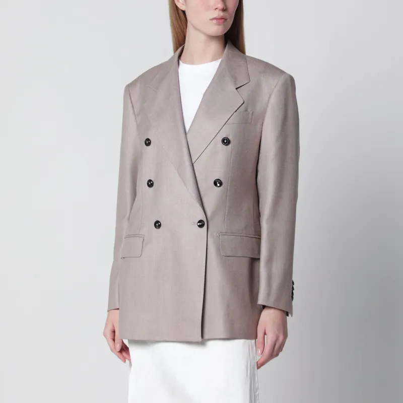 Double-Breasted Blazer In Grey Wool And Silk Blend made by Tagliatore