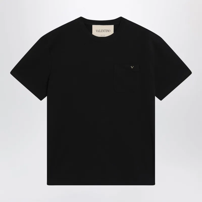 Black Cotton T-Shirt With V Gold made by Valentino Garavani