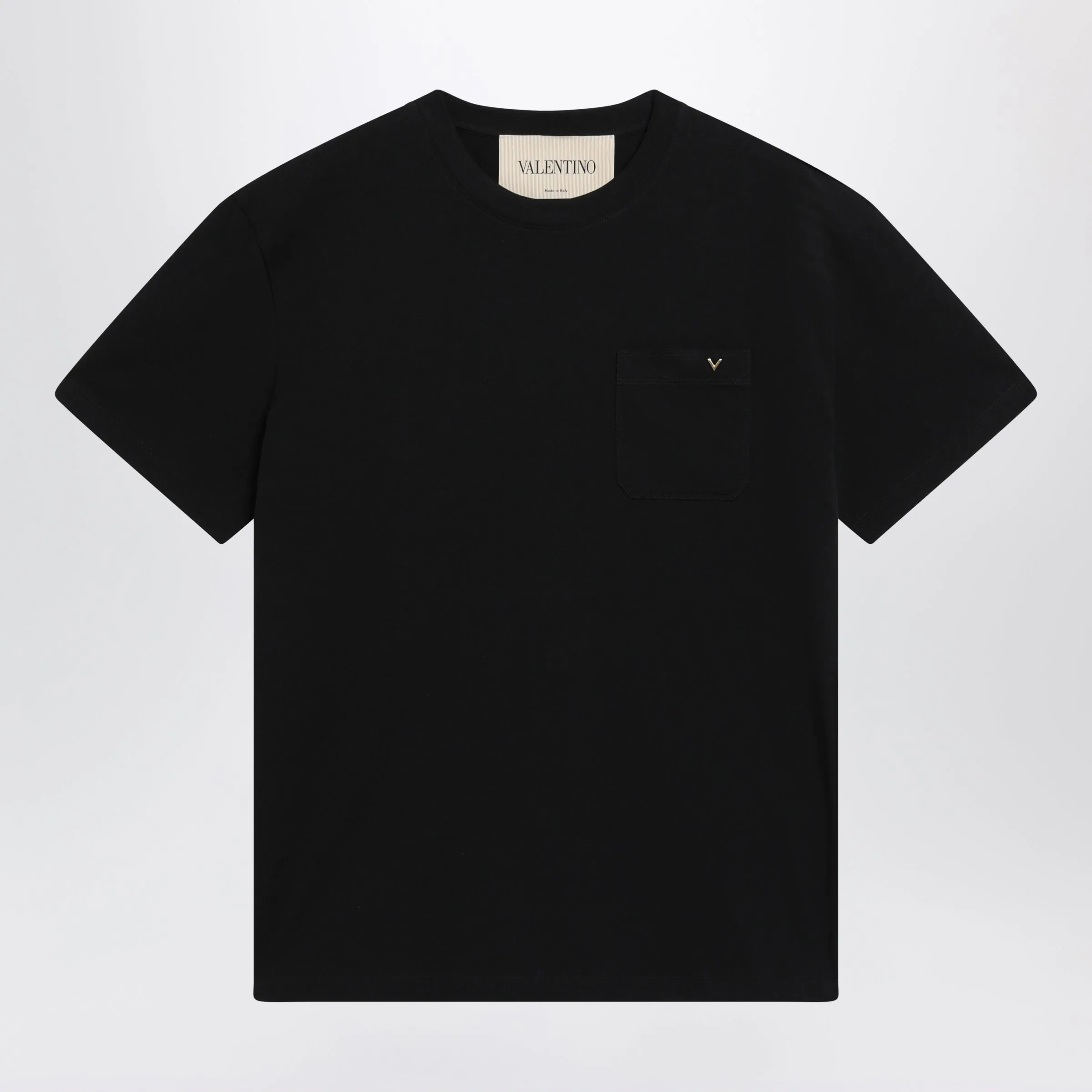 Black Cotton T-Shirt With V Gold sold by Wanan Luxury