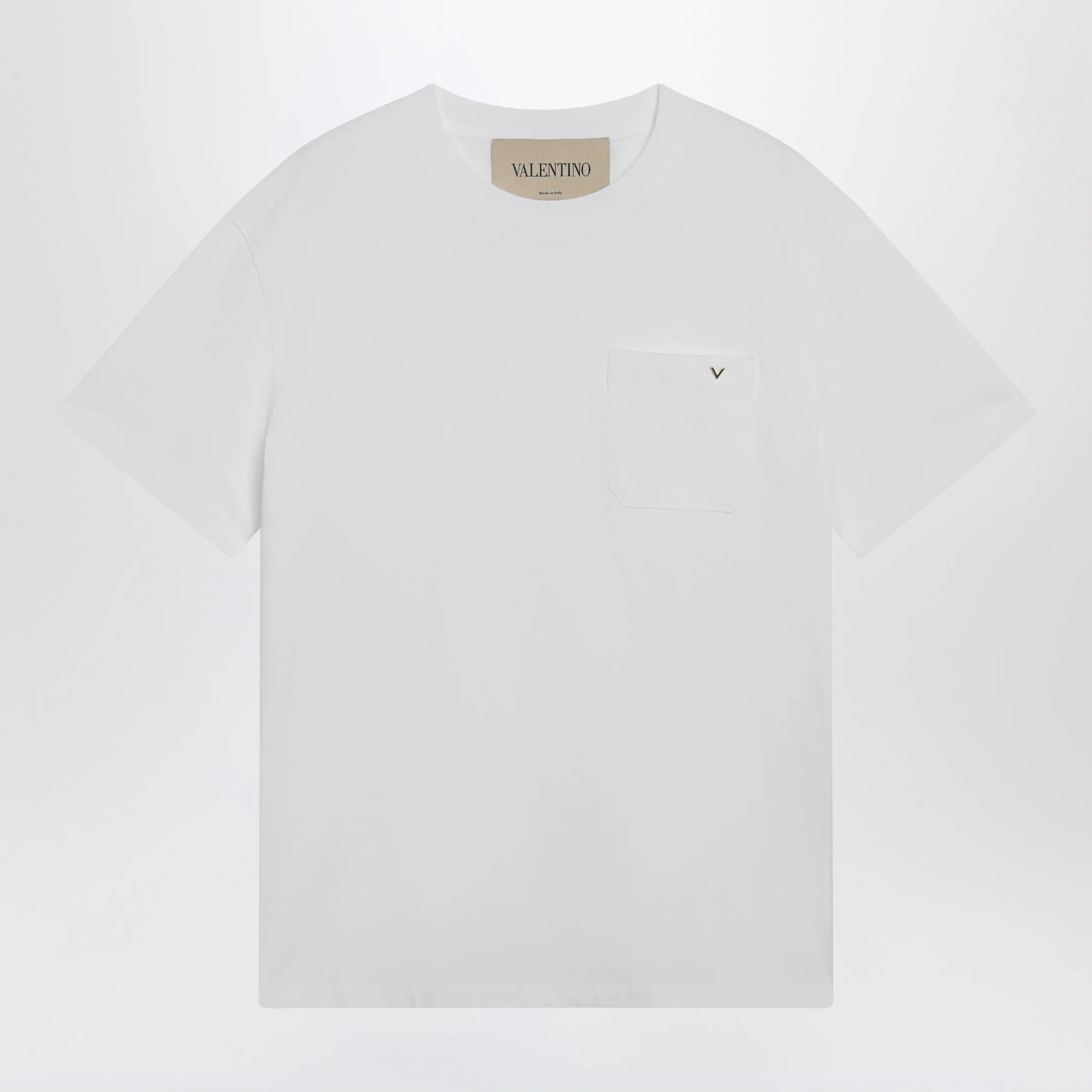 White Cotton T-Shirt With V Gold sold by Wanan Luxury