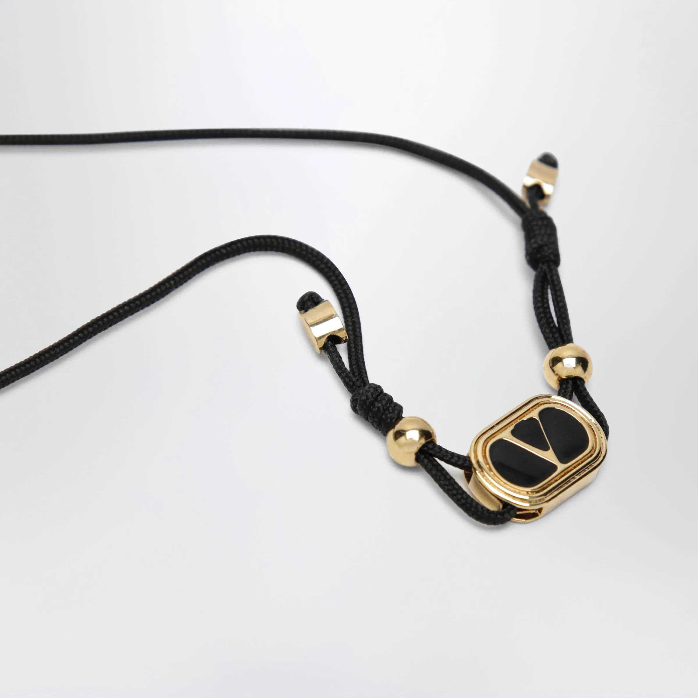 Black Cord Bracelet With Enamelled Gold V Logo sold by Wanan Luxury product image thumbnail 2