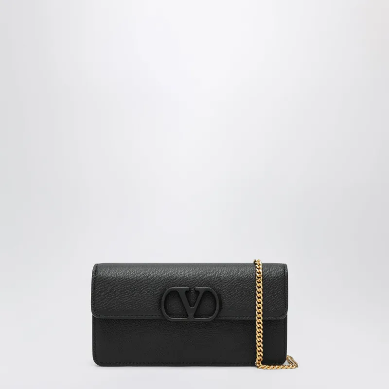 V Logo Signature Chain Wallet In Black Leather made by Valentino Garavani