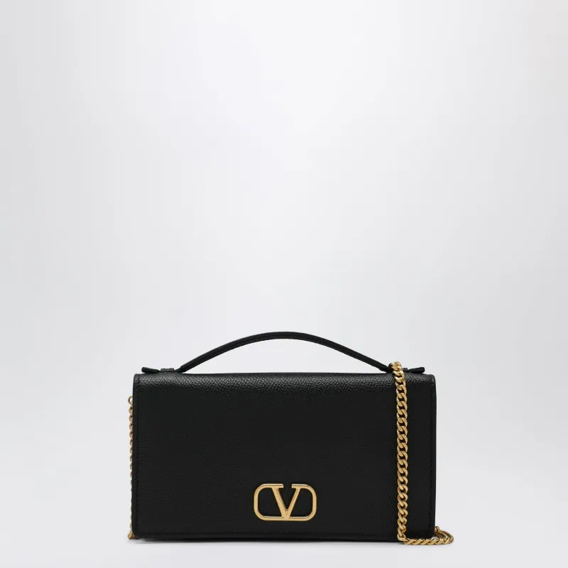 V Logo Wallet With Chain In Black Calf Leather made by Valentino Garavani