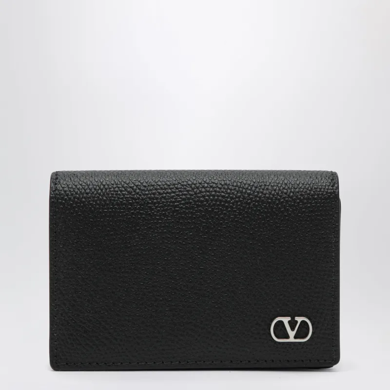 V Logo Bifold Card Wallet In Black Leather made by Valentino Garavani