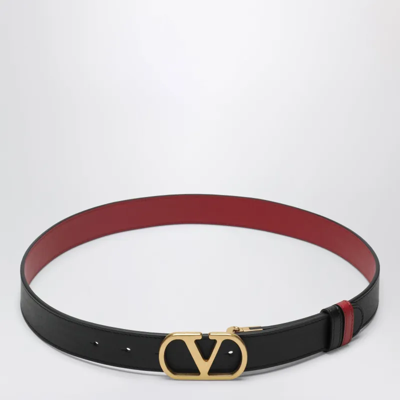 Reversible V Logo Signature Belt In Glossy Calfskin Black/Red made by Valentino Garavani