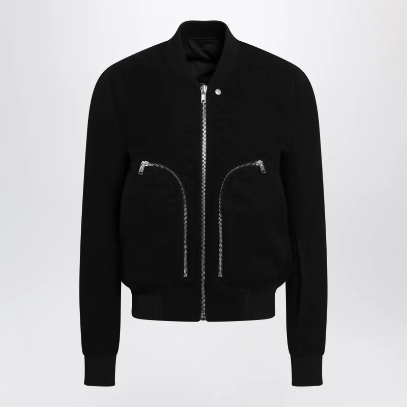 Black Virgin Wool Bomber Jacket With Zip made by Rick Owens