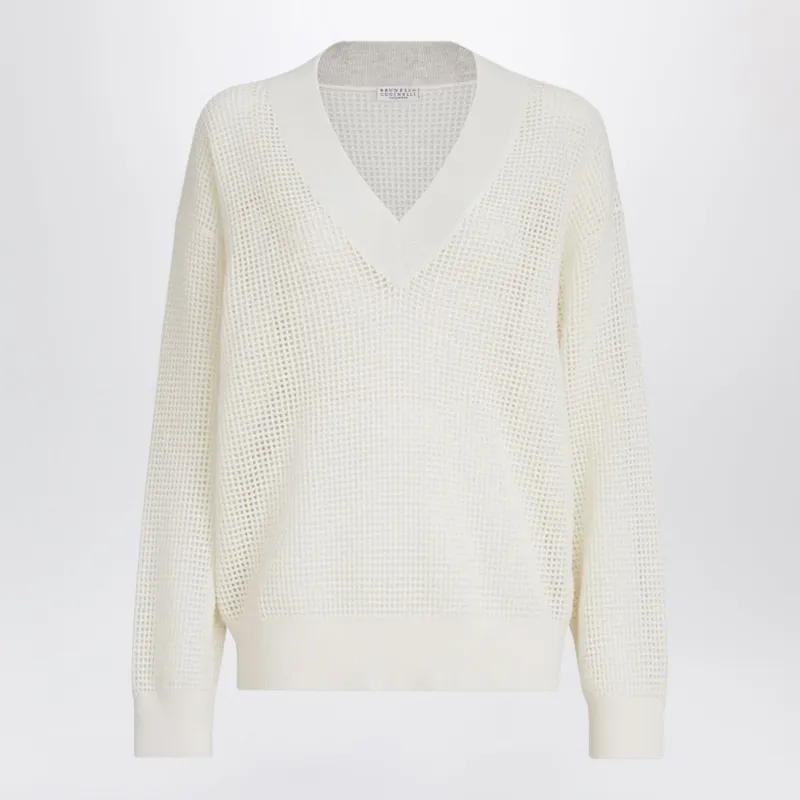 White Cashmere Mesh Sweater made by Brunello Cucinelli