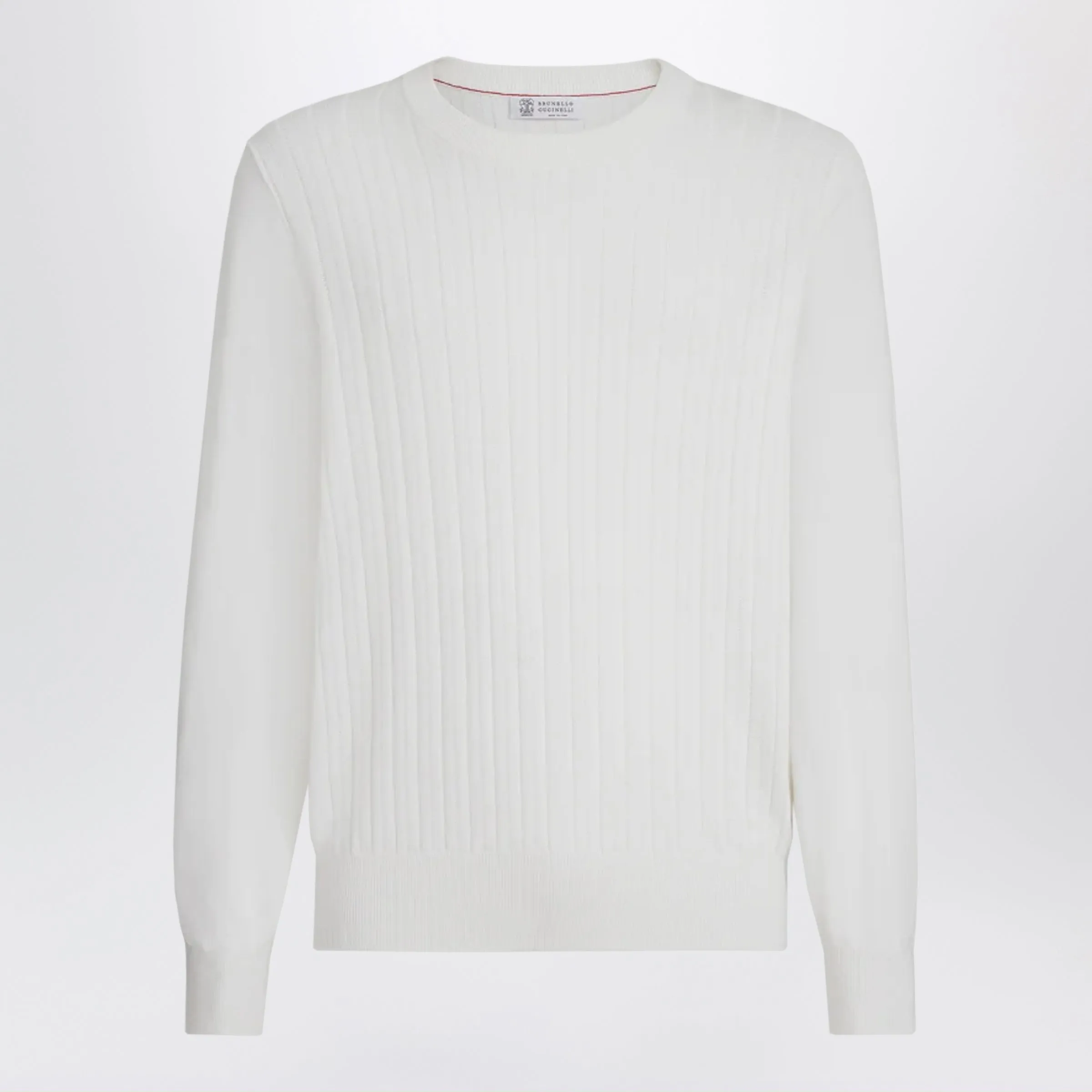White Ribbed Cotton Sweater sold by Wanan Luxury
