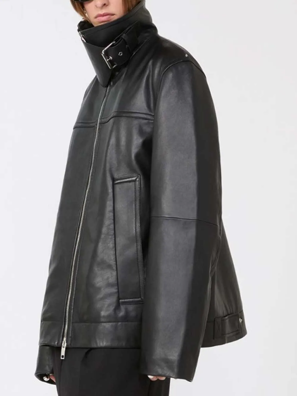 Oversized Leather Jacket - Black sold by Wanan Luxury product image thumbnail 3