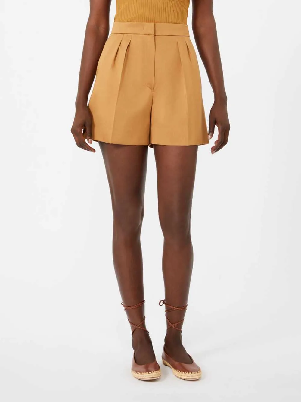 Stretch Cotton Satin Shorts - Earth sold by Wanan Luxury product image thumbnail 2