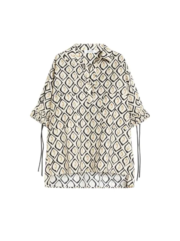 Oversized Printed Poplin Shirt - Beige made by MaxMara