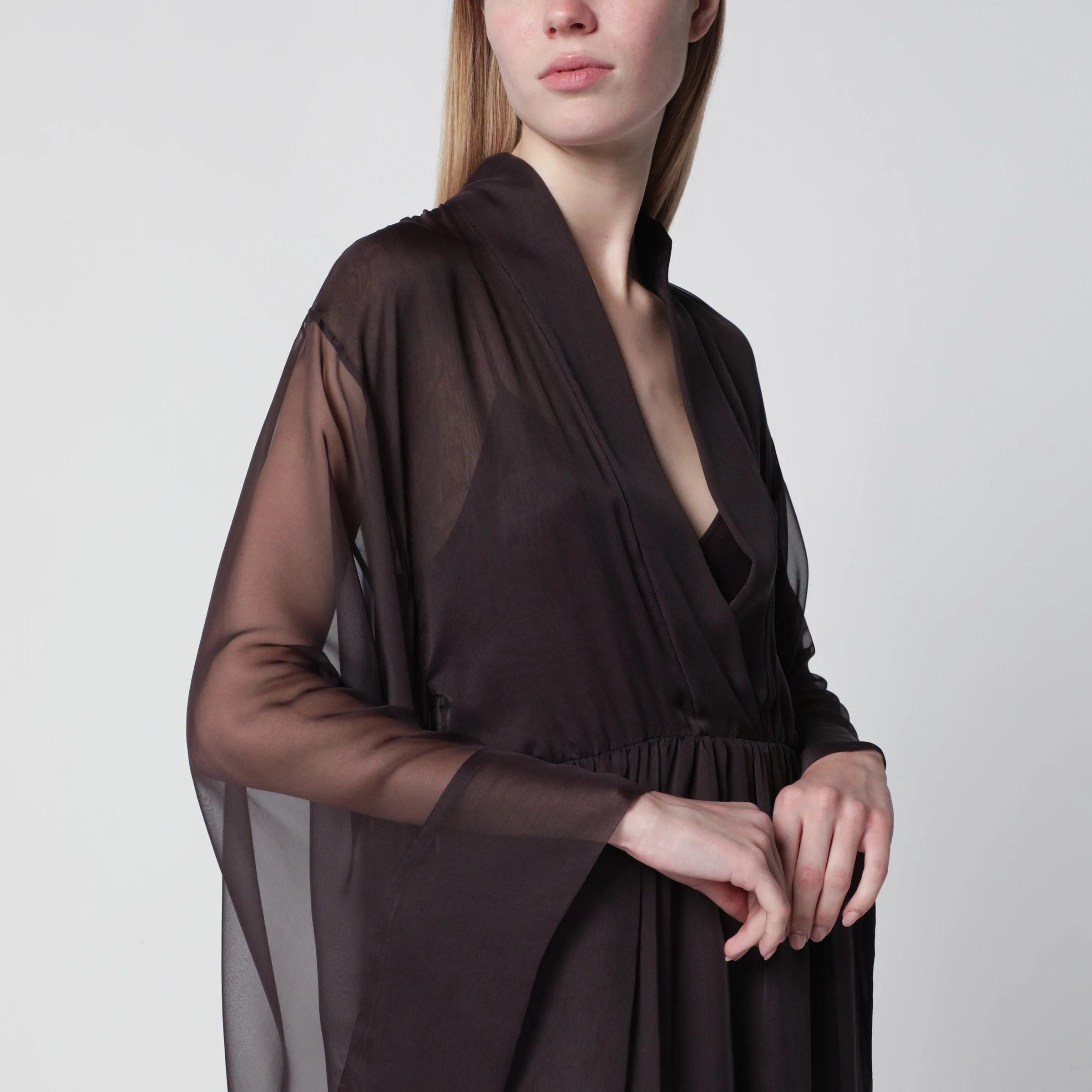 Long Brown Silk Dress sold by Wanan Luxury product image thumbnail 2