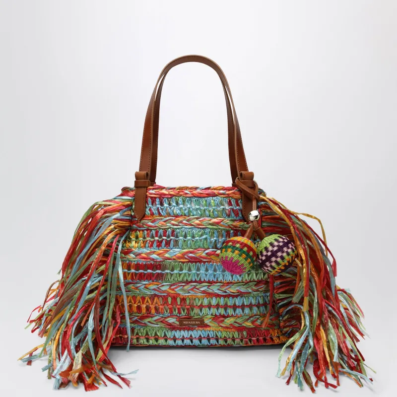 Trancoso Tote Bag In Raffia, Multicolor made by Aquazzura