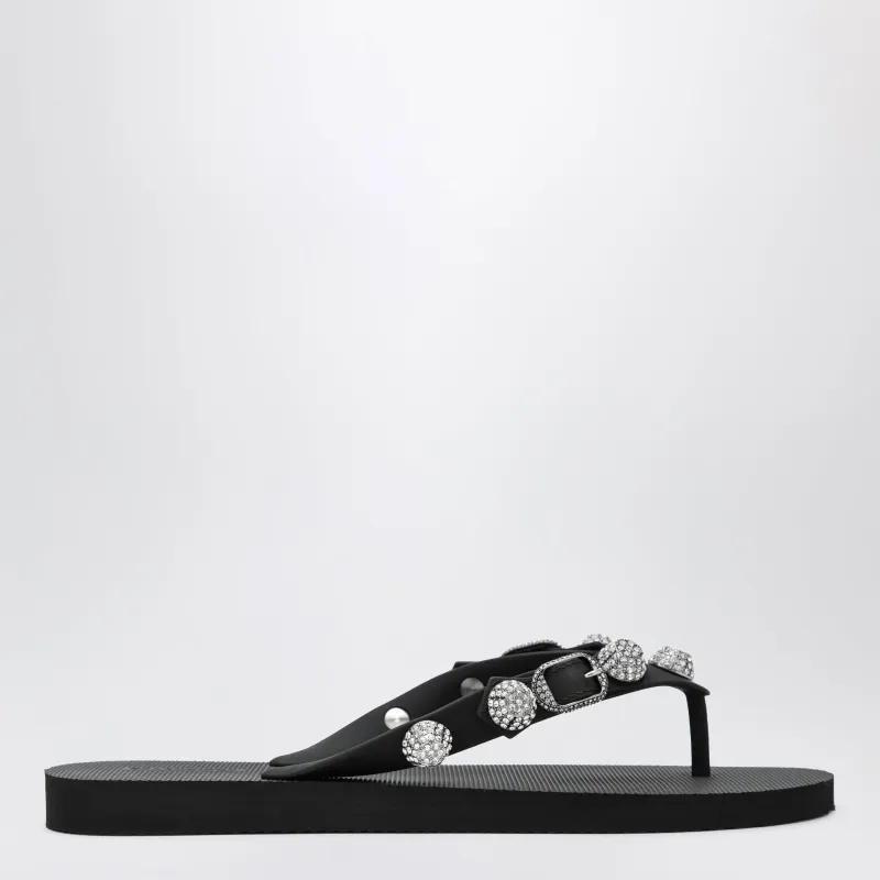 Cagole Crystal-Studded Rubber Thong Sandals, Black made by Balenciaga