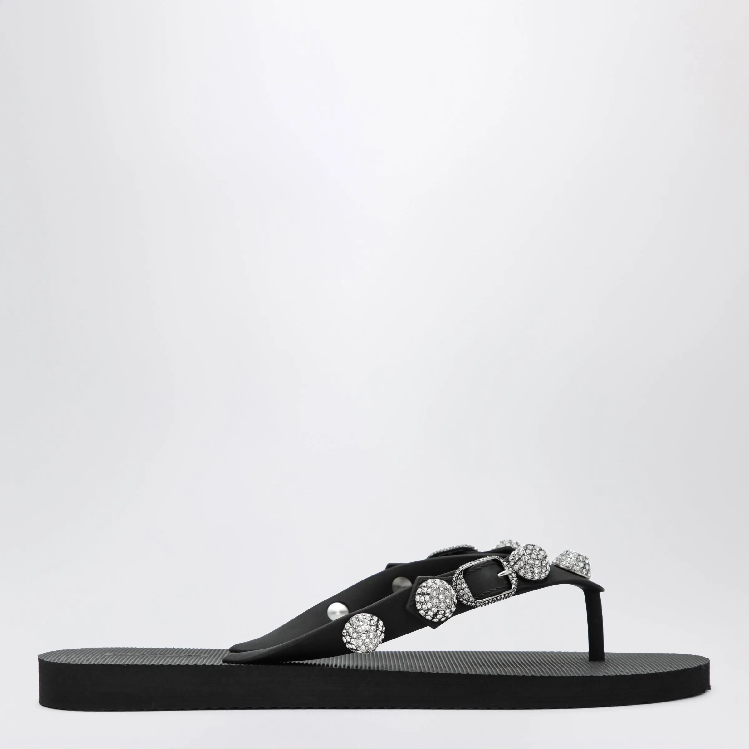 Cagole Crystal-Studded Rubber Thong Sandals, Black sold by Wanan Luxury