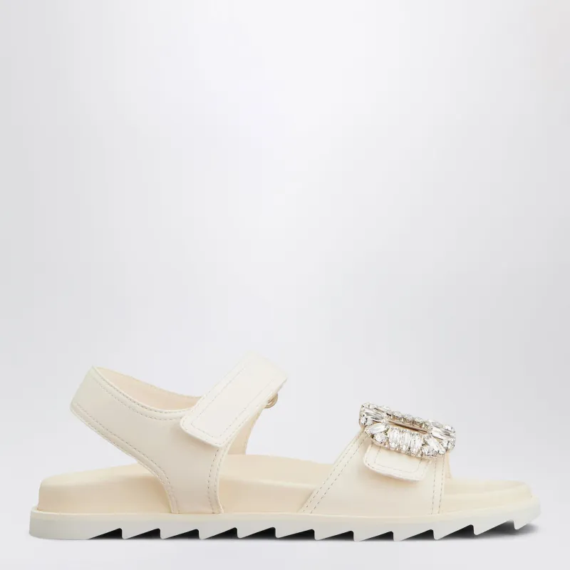 Ivory Leather Sandals With Crystal Buckle made by Roger Vivier
