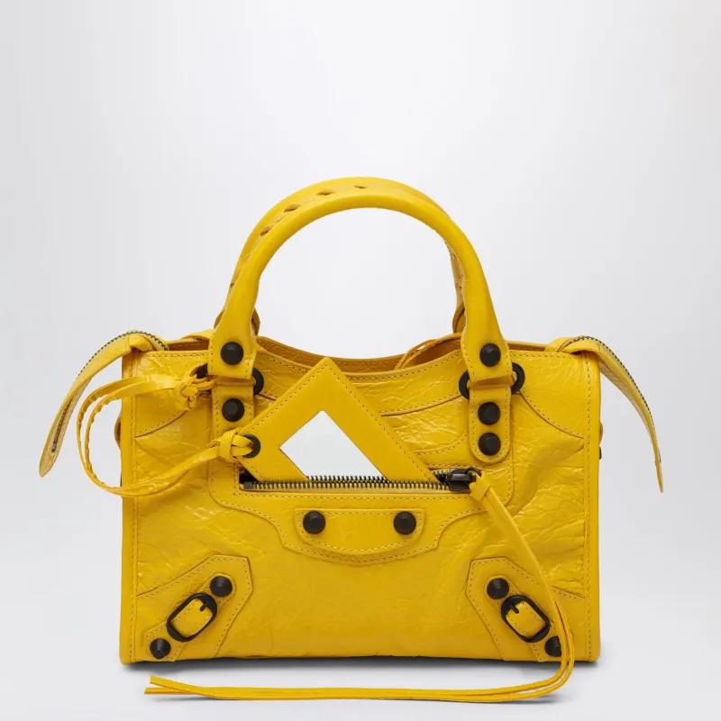 Le City Mini Handbag In Arena Lambskin Yellow made by Balenciaga
