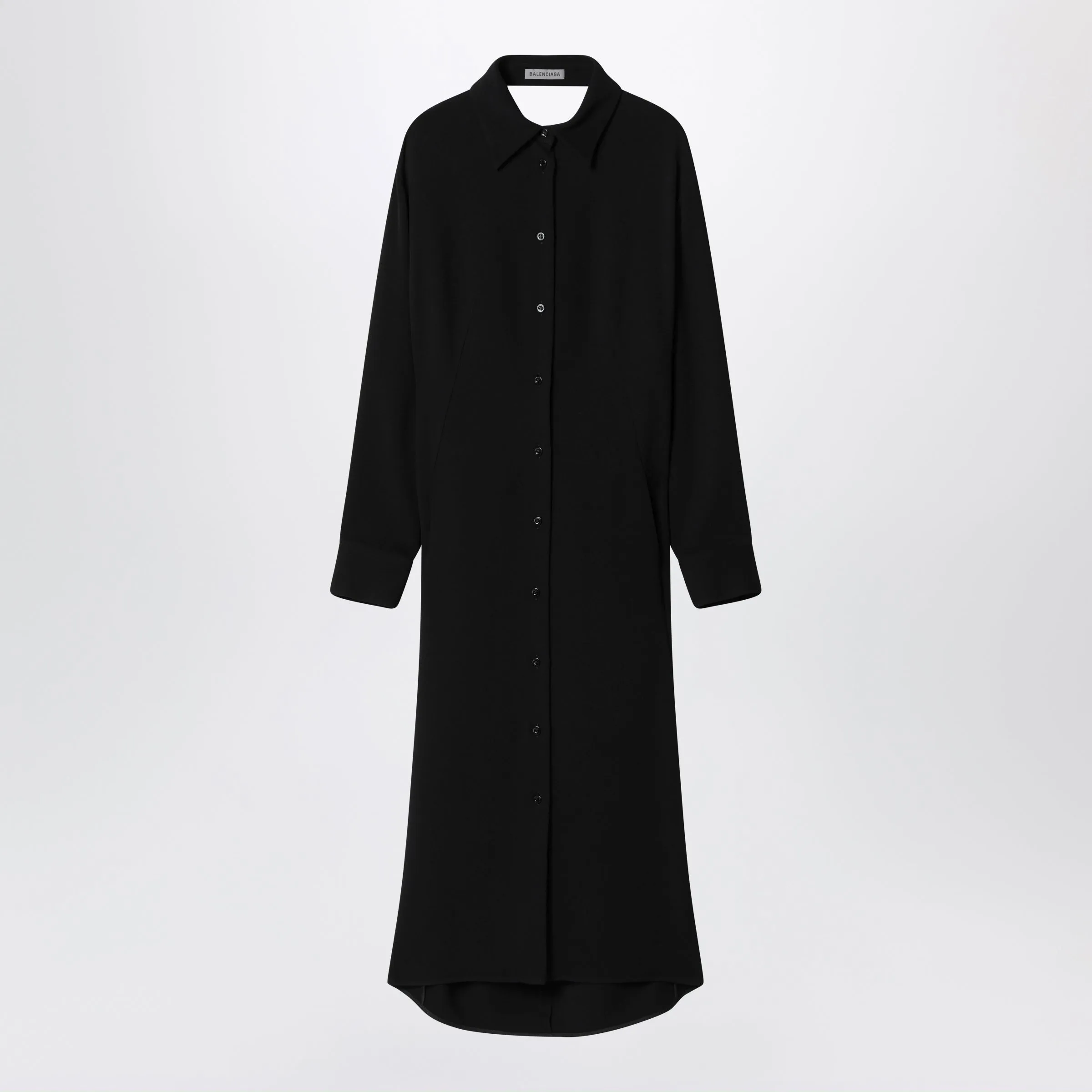 Black Shirt Dress In Wool And Silk sold by Wanan Luxury