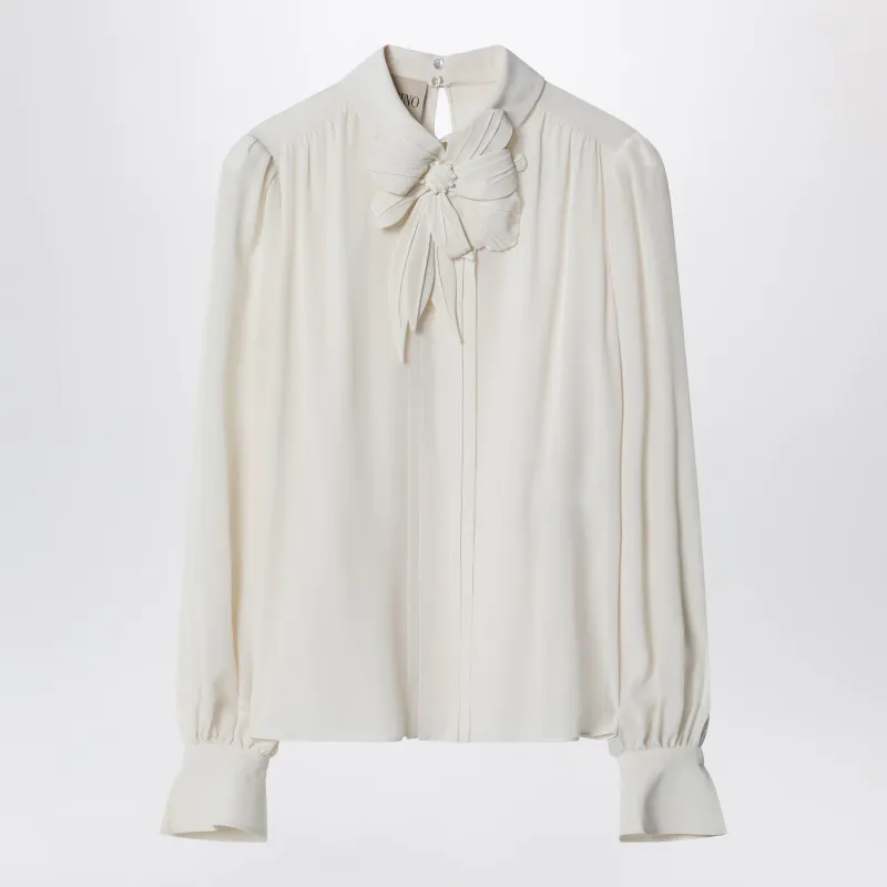 Vanilla-Colored Silk Blouse With Flower made by Valentino